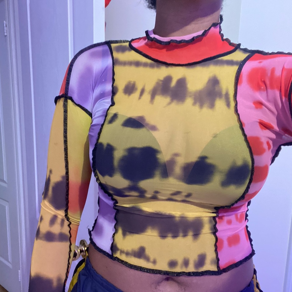 Mesh tie dye crop top